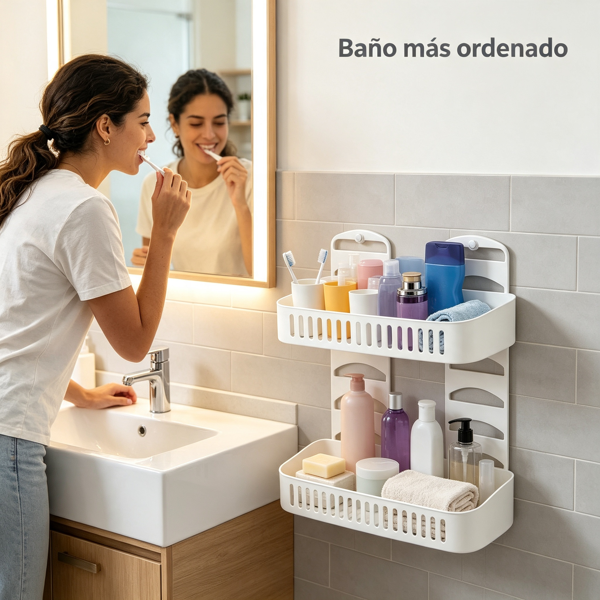 Estantería de Baño 2 Niveles | Organizador de Ducha Blanco | Sin Taladro | Plástico Resistente al Agua