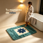 Alfombra de Baño Antideslizante | Diseño Floral Azul y Verde | Suave, Absorbente y Lavable a Máquina