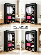 Armario de Tela con Ruedas Urban Living | 6 Estantes + Barra Colgador | 100x50x170 cm | Negro