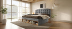 Cama Doble 140x190 cm de Lana Gris con Cajones y Cabecero Regulable – Sin Colchón