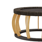 Mesa de Centro Redonda | Madera Sólida y Mimbre | Estilo Boho Vintage
