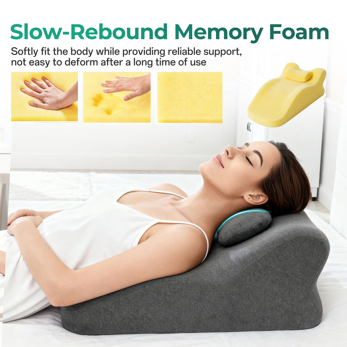 Cúshion de espuma de memoria ergonomico para dormir, para aliviar el dolor de espalda y GERD - Cúshion de apoyo elevado para dolores de espalda, para la recuperación después de operaciones y para leer, color gris oscuro
