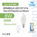 Bombilla LED C37 E14 8W Luz Natural