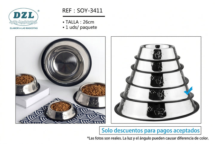 Comedero Acero Inoxidable para Mascotas 26cm