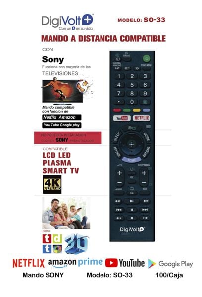 Mando Compatible para TV Sony SO-33
