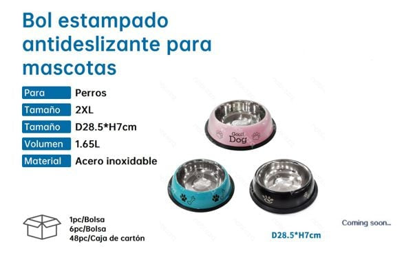 Bol Antideslizante Estampado para Mascotas 2XL