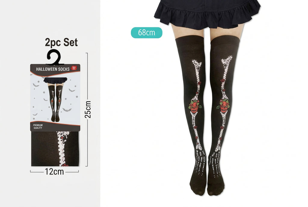 Medias Largas Halloween Huesos y Flores