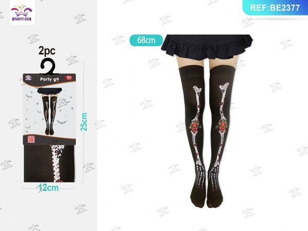 Medias Largas Halloween Huesos y Flores
