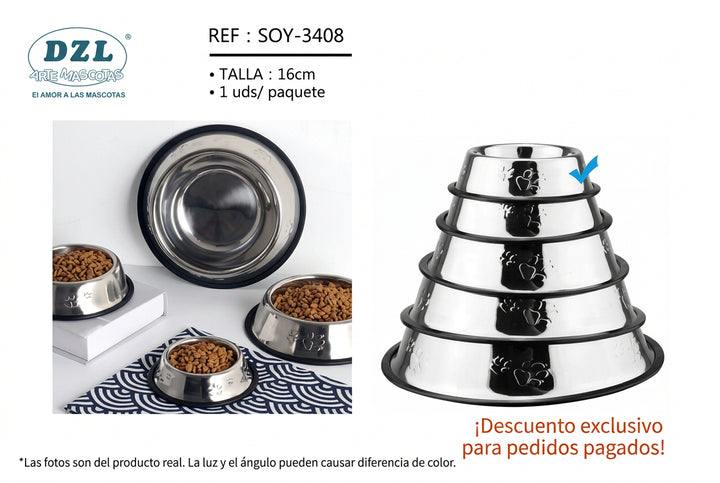 COMEDERO ACERO INOXIDABLE 16CM PARA MASCOTAS