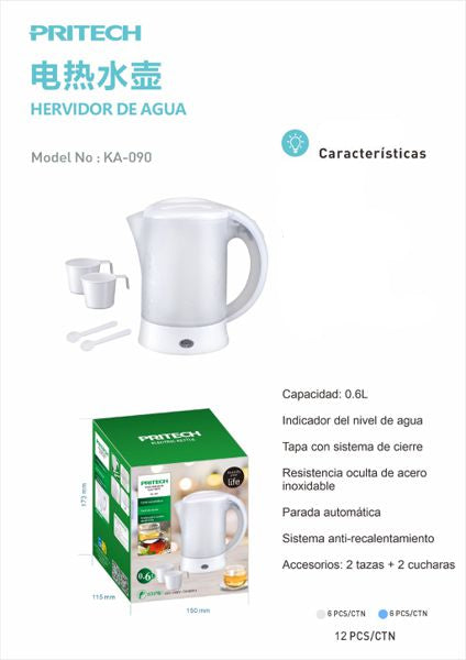 HERVIDOR ELECTRICO 0.6L KA-090 PRITECH