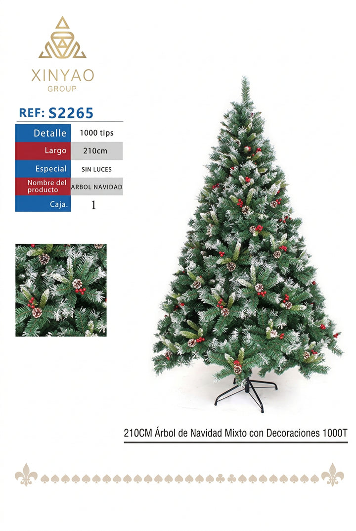 Árbol Navidad 210cm Con Adorno 1000T