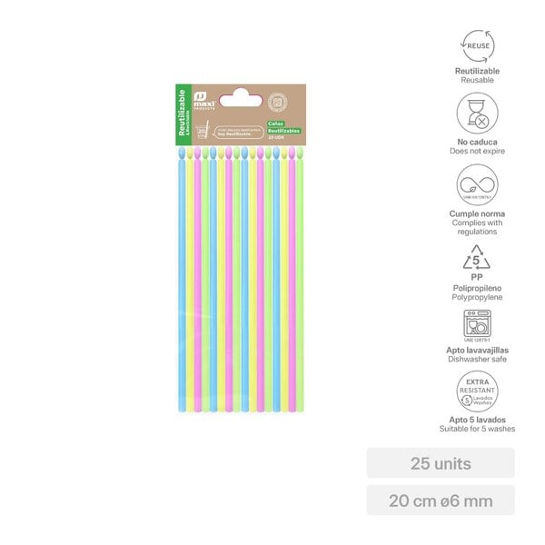 Cañas Cuchara Reutilizables Colores Surtidos 25 Uds