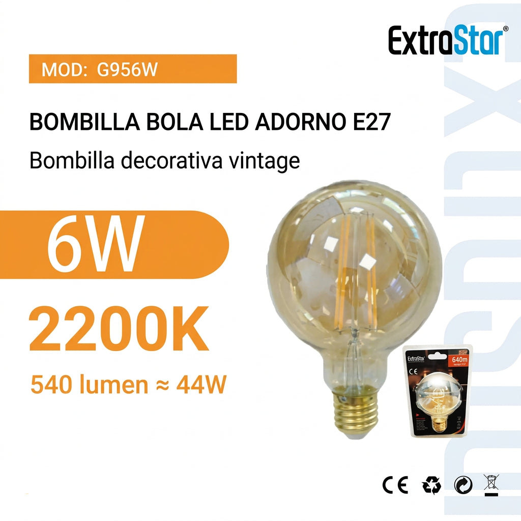 Bombilla Bola LED Adorno E27 6W 2200K