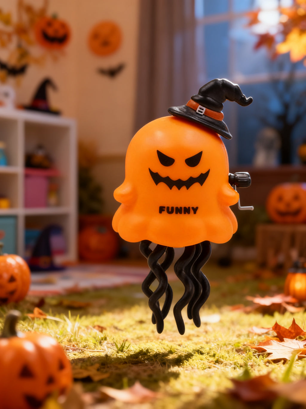 Calabaza Giratoria con Resorte de Halloween