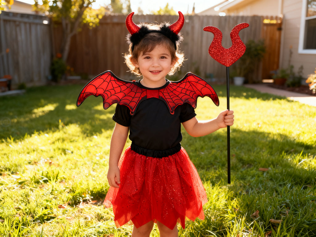 Conjunto Halloween Cuernos Murciélago Rojo 4 Piezas