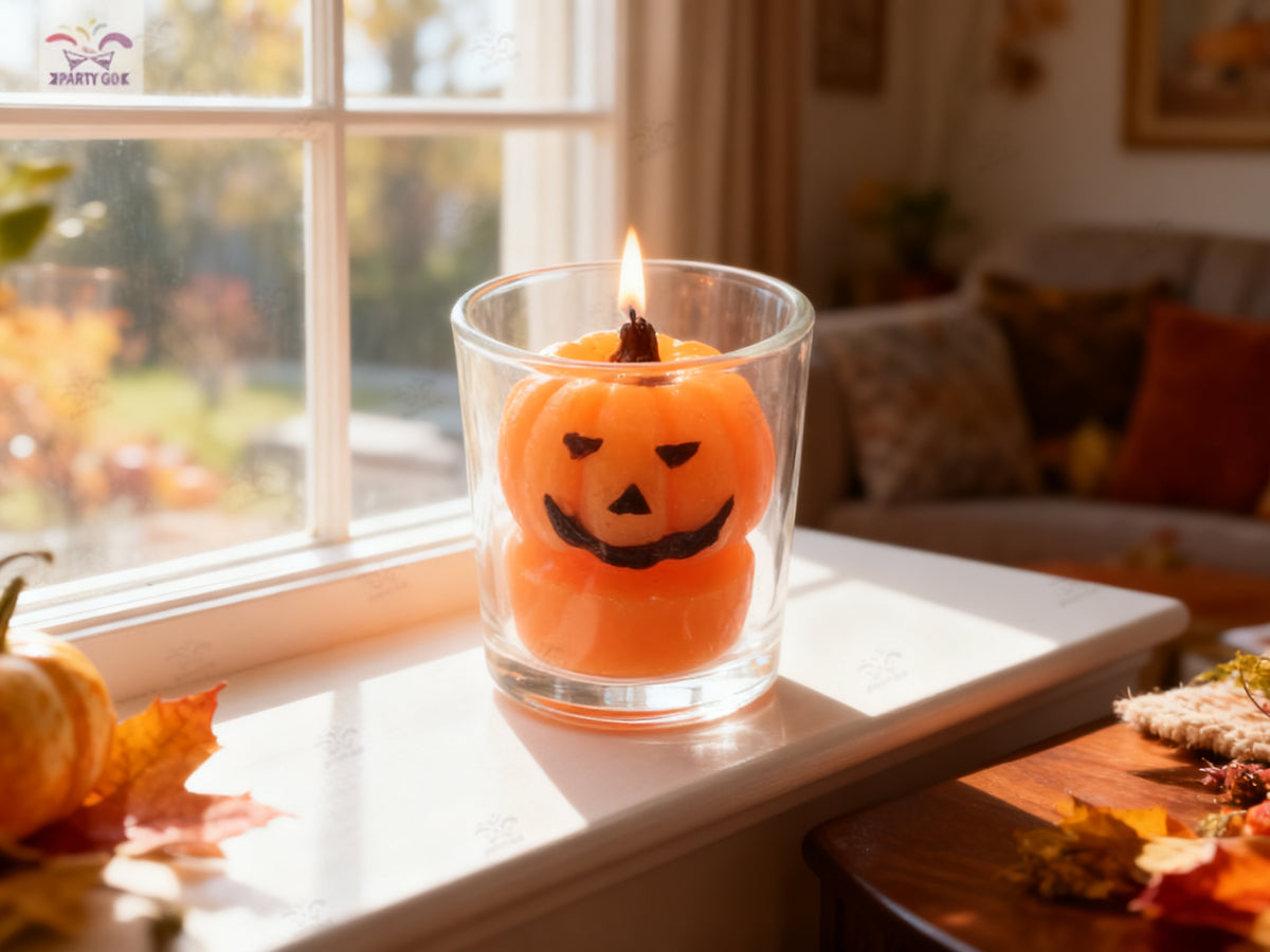 Vela de Calabaza Sonriente en Vaso