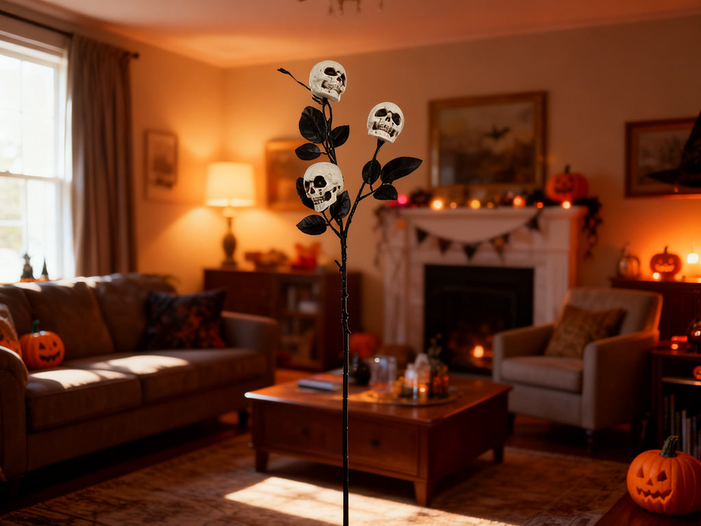 Rama Negra Halloween con 3 Calaveras