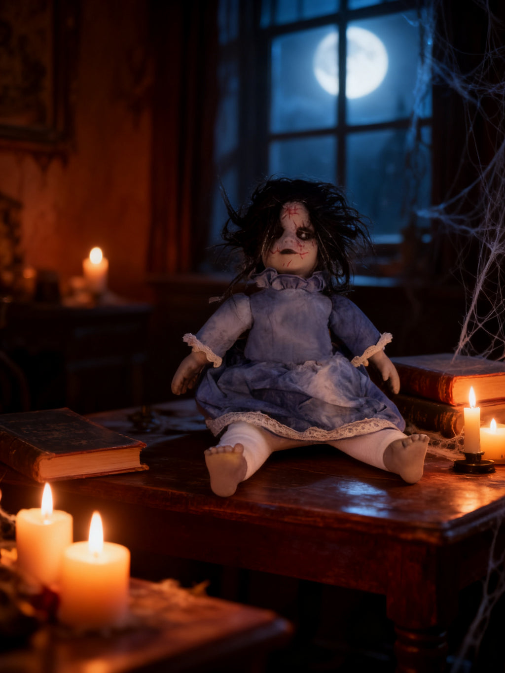 Muñeca Sentada Luminosa con Sonido Vestido Azul
