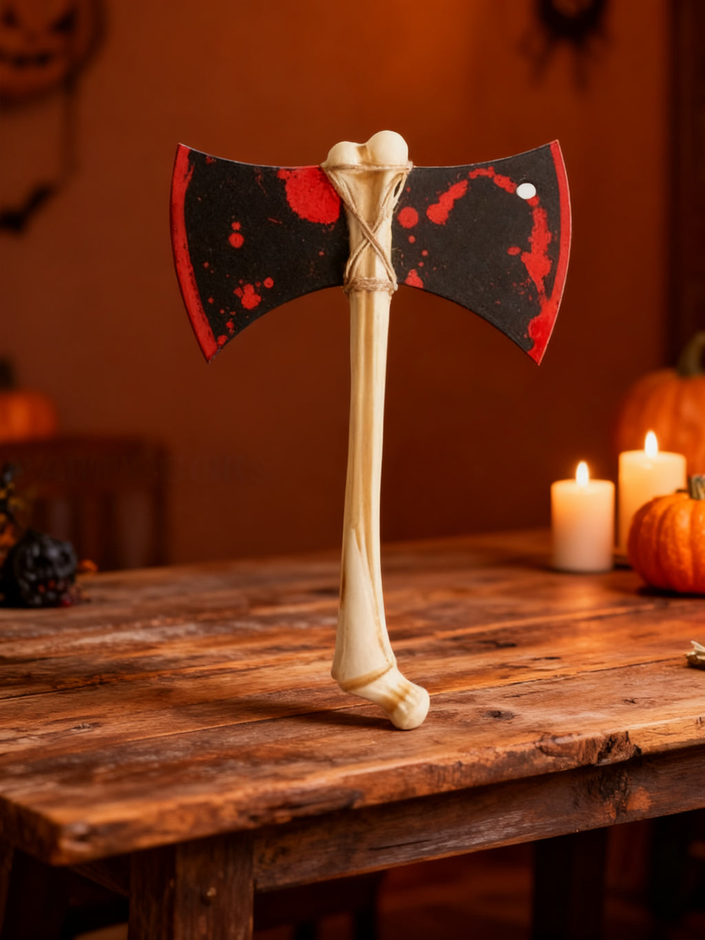 Hacha Doble Filo Hueso Ensangrentado Halloween