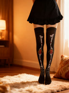 Medias Largas Halloween Huesos y Flores