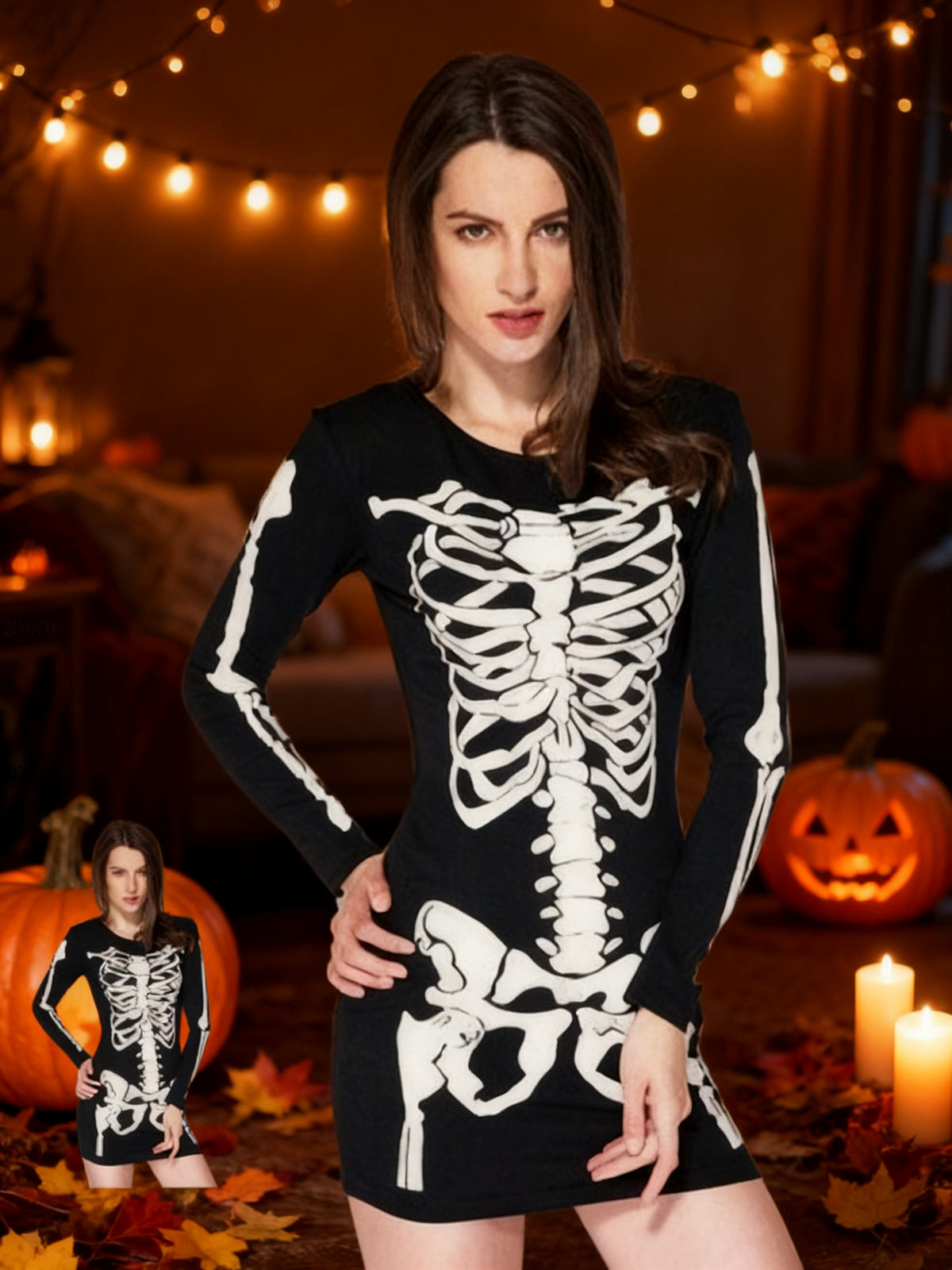 Vestido Disfraz Halloween Esqueleto