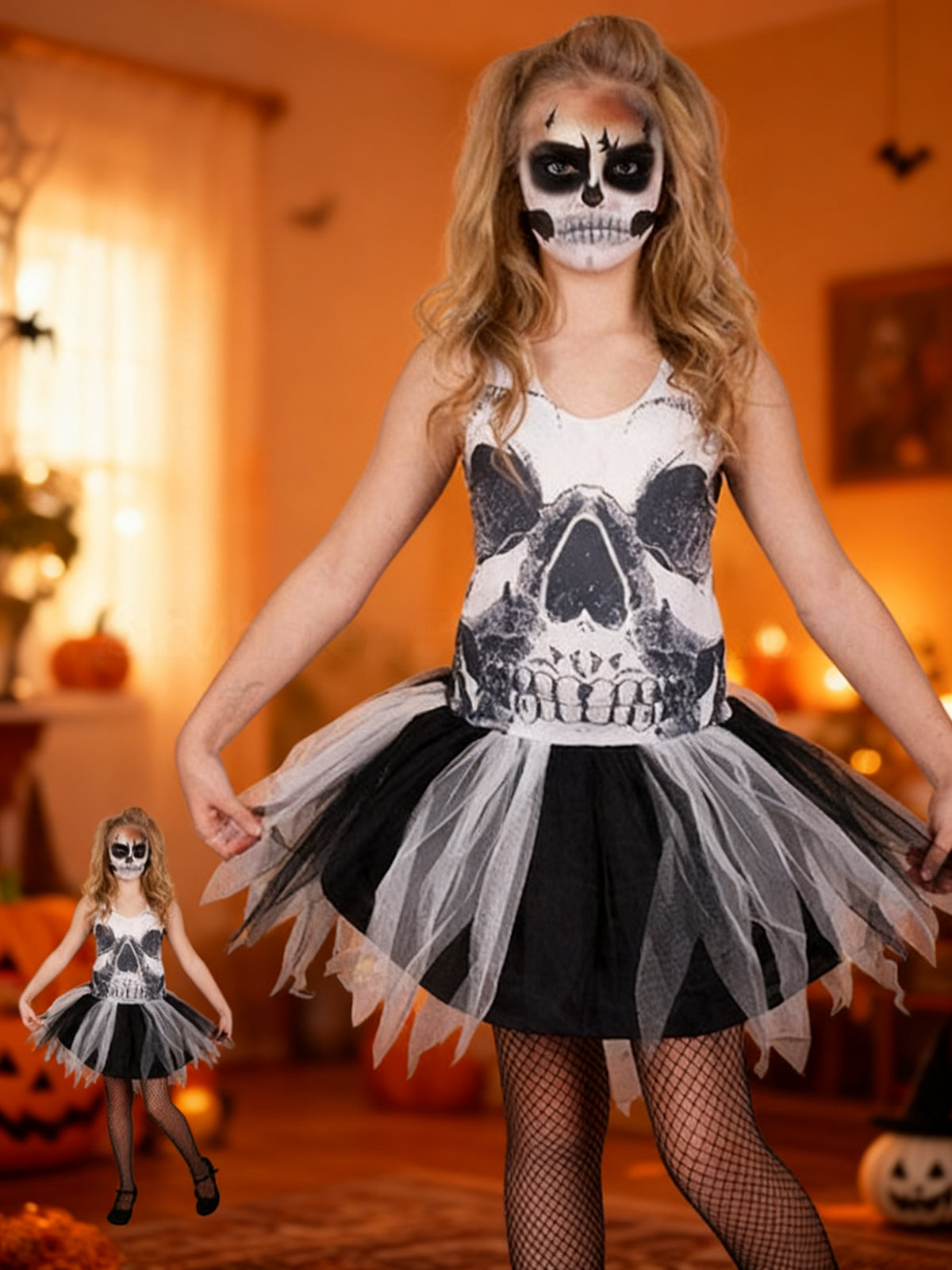 Disfraz de Falda Calavera para Niña