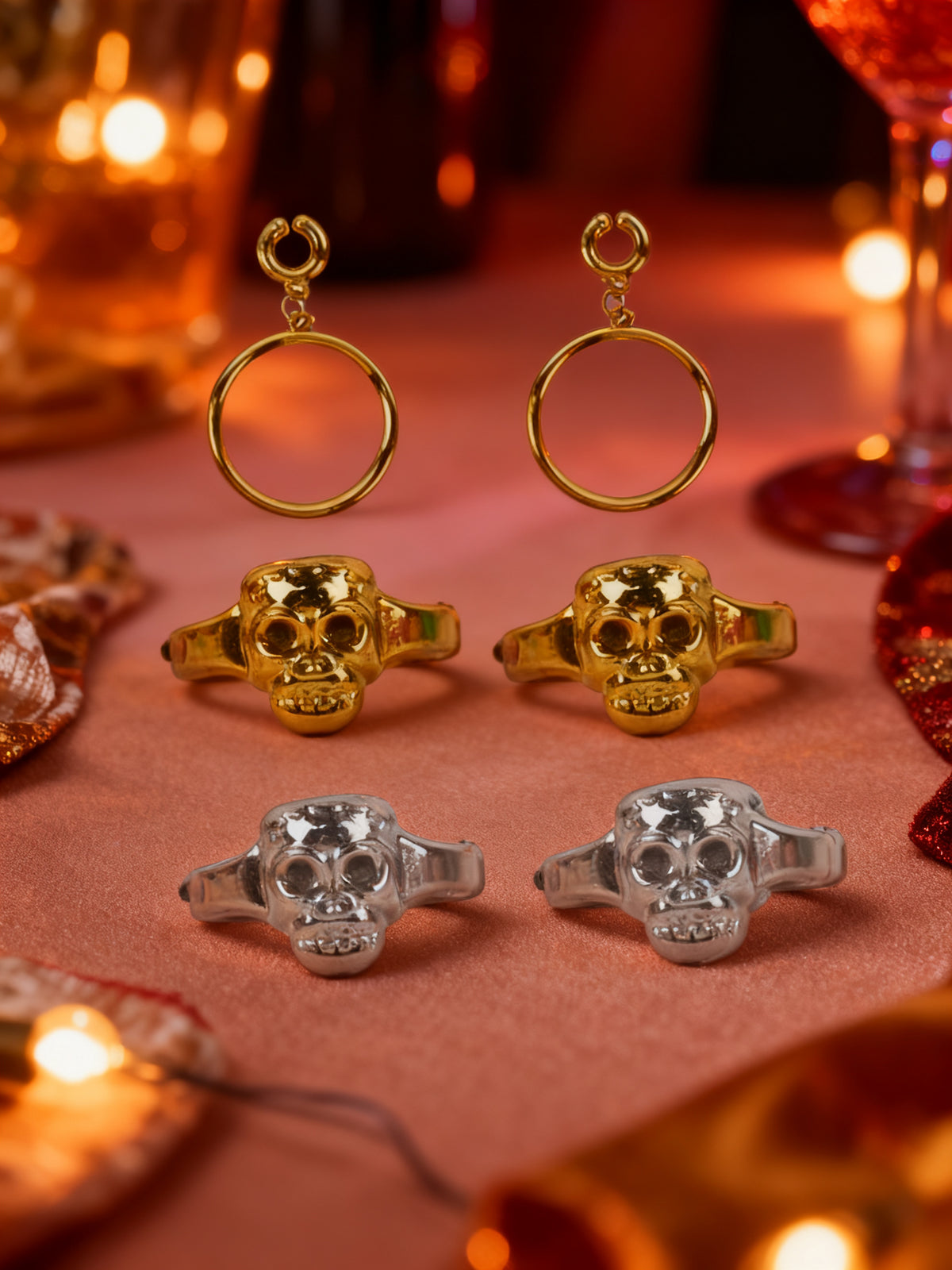 Conjunto de Joyas de Halloween: 2 Aretes y 4 Anillos