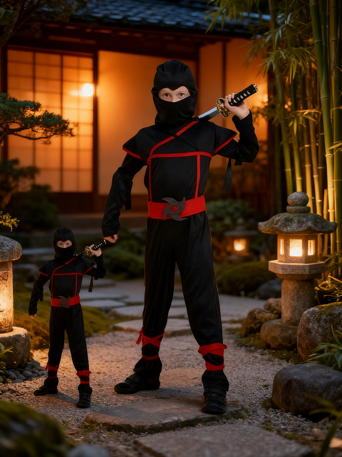 Traje de Ninja Negro y Rojo para Niños
