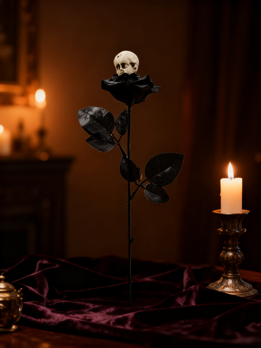 Rosa Negra de Halloween con Calavera