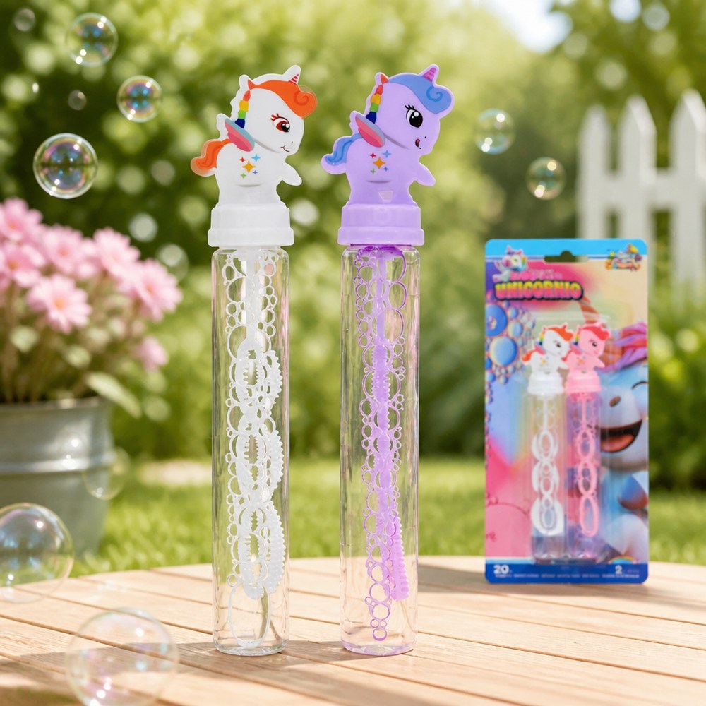 Varita de Burbujas Unicornio | Pack de 2 con Líquido 20 ml | Juguete Exterior +3 Años