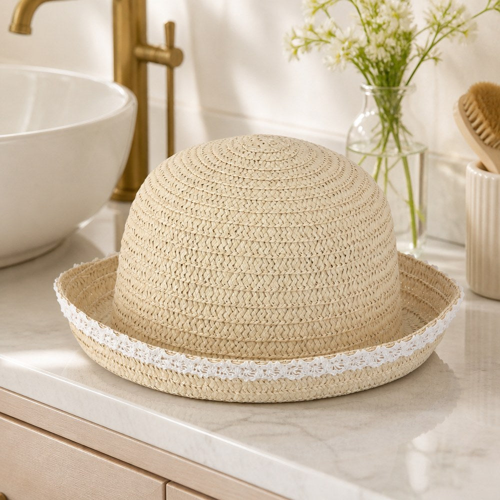 Sombrero de Paja con Encaje | Elegante y Biodegradable | Playa y Eventos al Aire Libre