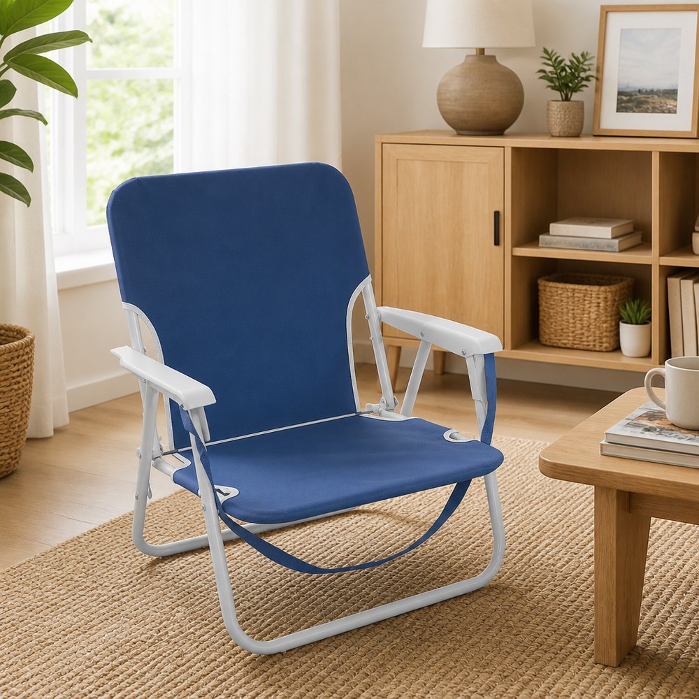 Silla Plegable para Exterior – Azul y Blanca / Gris | Playa, Camping y Terraza
