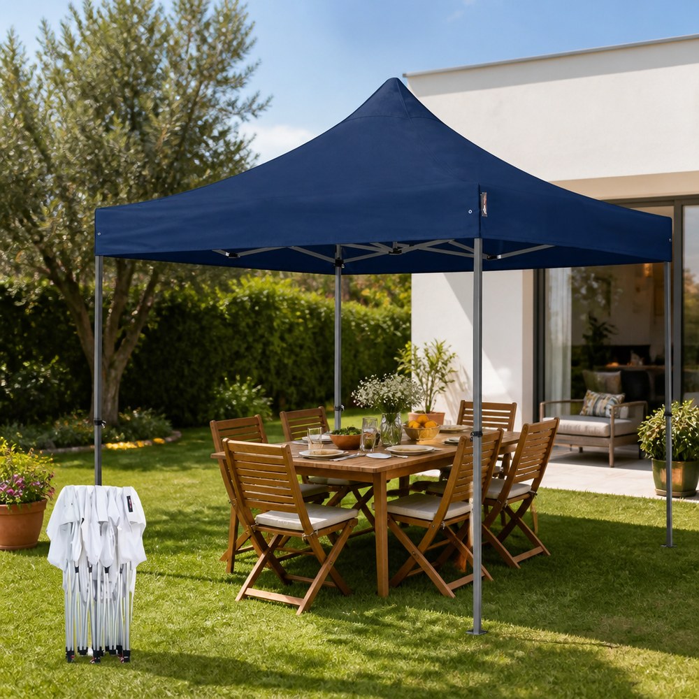 Cenador Plegable Azul — Sombra instantánea para el jardín, el mercado o la acampada en minutos