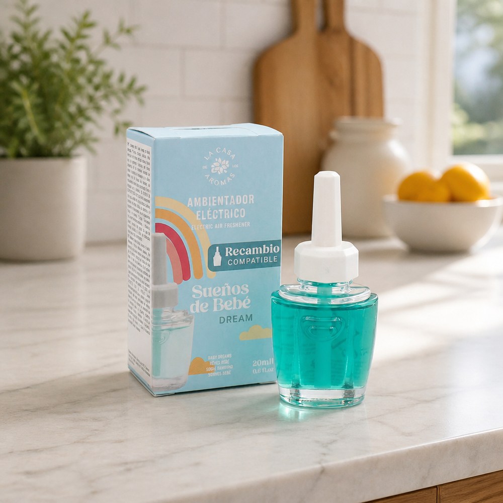 Ambientador Eléctrico Sueños de Bebé | 20 ml | Aroma Suave y Relajante | Dormitorio y Hogar