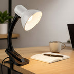 Flexo Clásico E27 con Clip — Luz orientable para el escritorio, la estantería o el cabecero sin taladrar