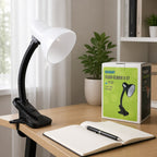 Flexo Clásico E27 con Clip — Luz orientable para el escritorio, la estantería o el cabecero sin taladrar