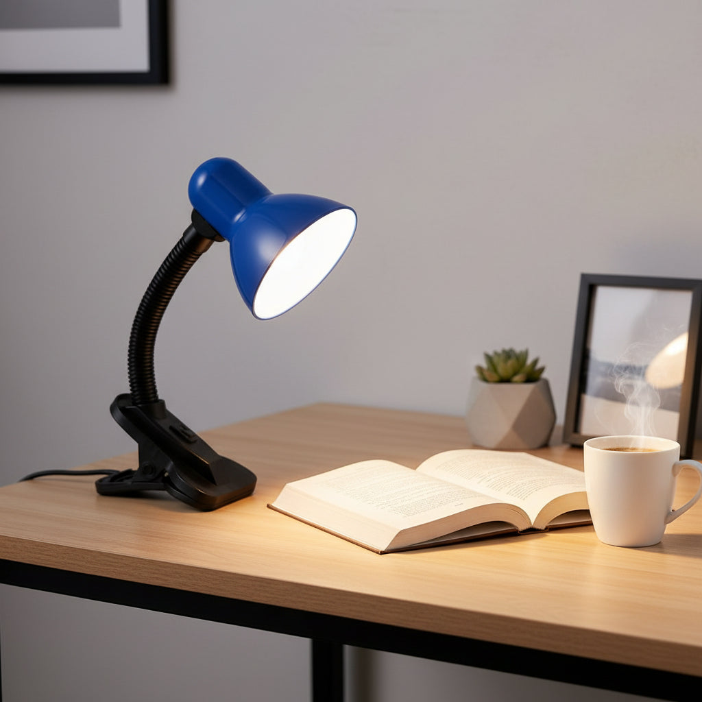 Lámpara de Escritorio con Clip | Cuello Flexible | Azul – Estudio y Trabajo