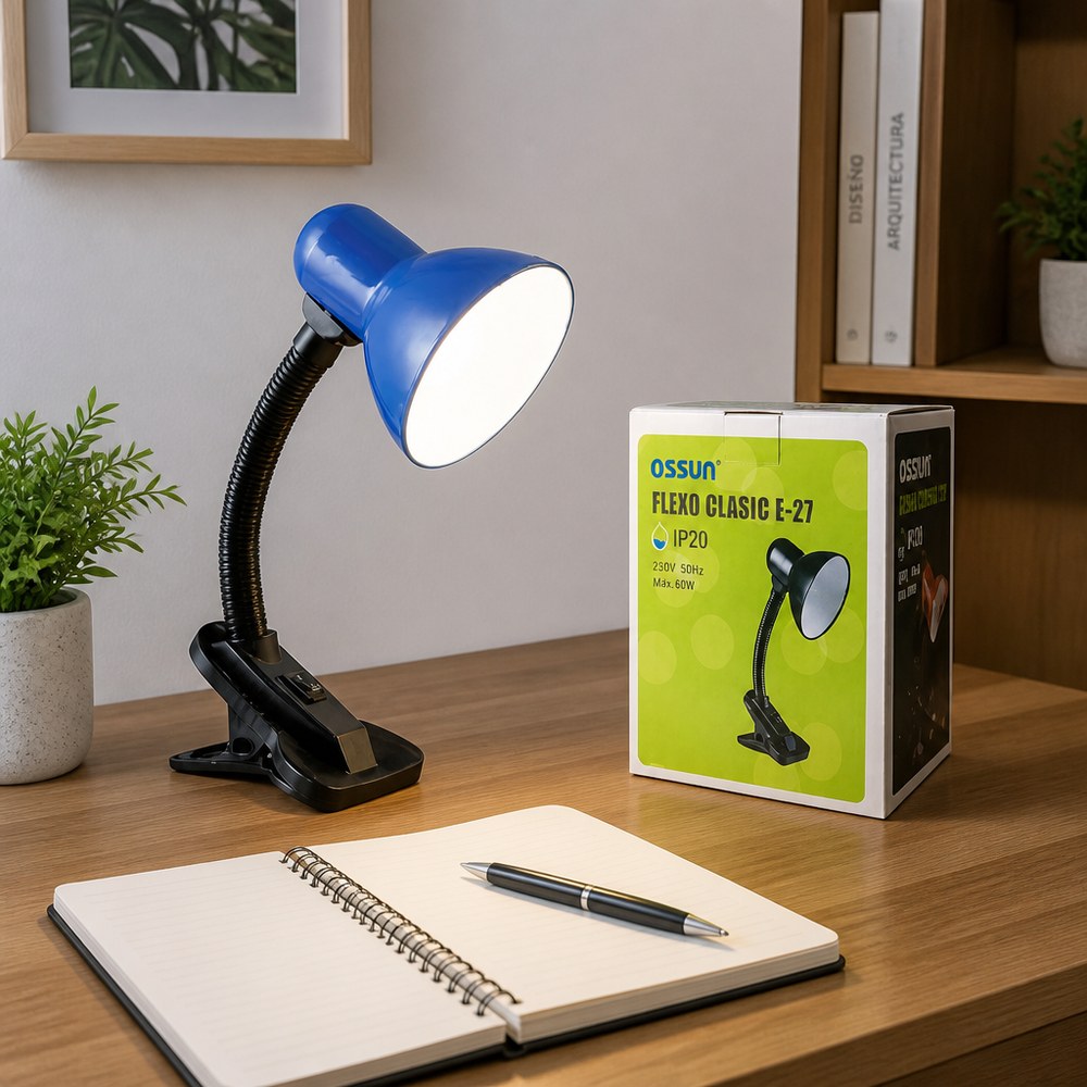 Lámpara de Escritorio con Clip | Cuello Flexible | Azul – Estudio y Trabajo
