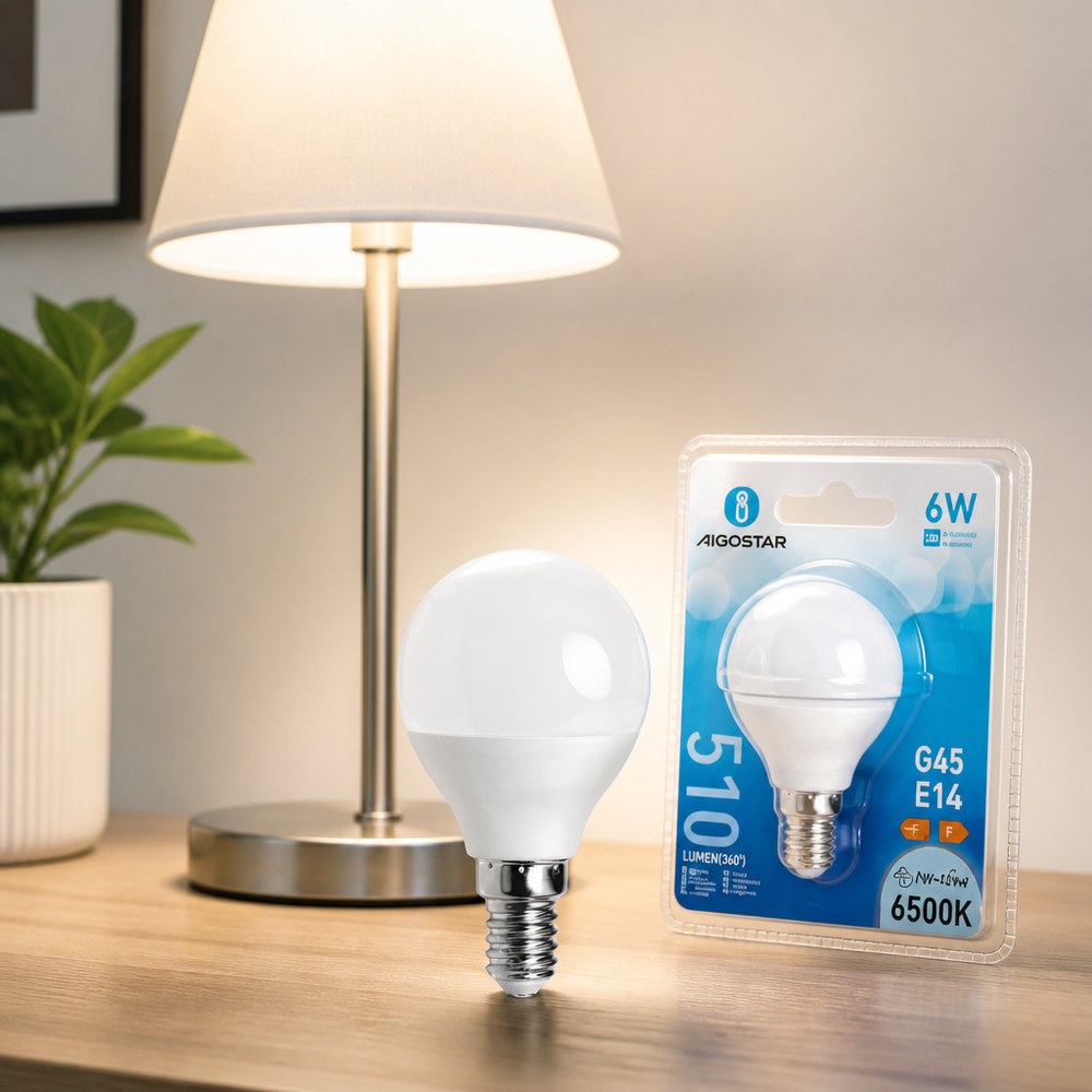 Bombilla LED Aigostar G45 E14 6W 510lm | Luz Fría 6500K | Interior