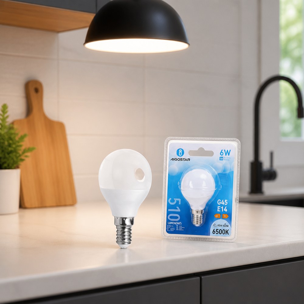 Bombilla LED Aigostar G45 E14 6W 510lm | Luz Fría 6500K | Interior