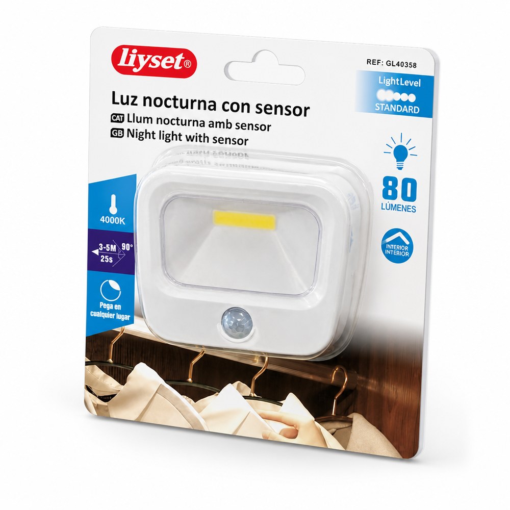 Luz Nocturna con Sensor Liyset | 80 lm, 4000K | Detector de Movimiento para Hogar