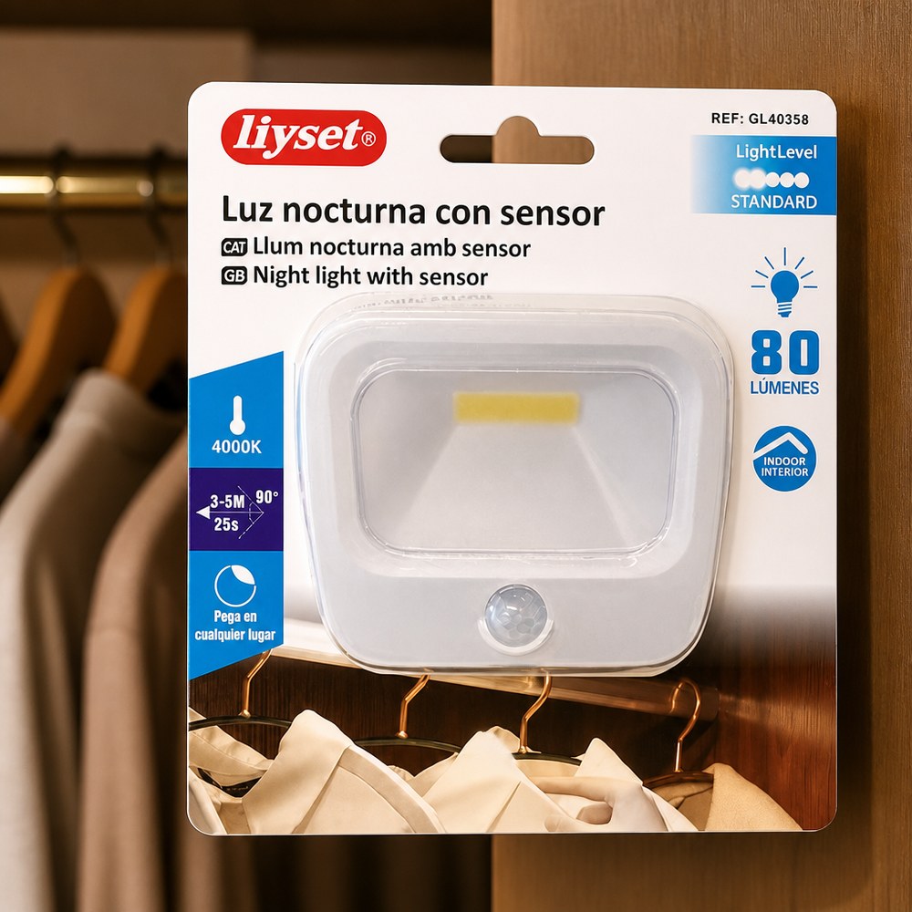 Luz Nocturna con Sensor Liyset | 80 lm, 4000K | Detector de Movimiento para Hogar