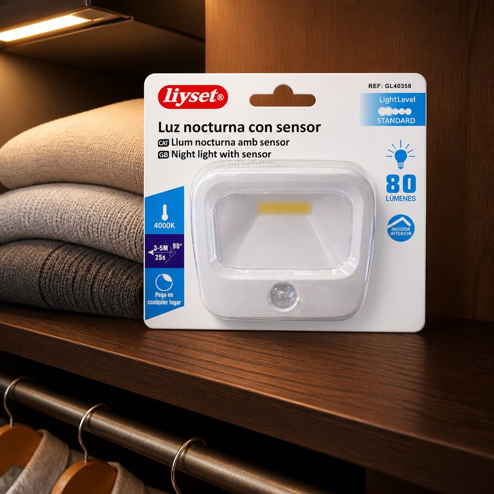 Luz Nocturna con Sensor Liyset | 80 lm, 4000K | Detector de Movimiento para Hogar