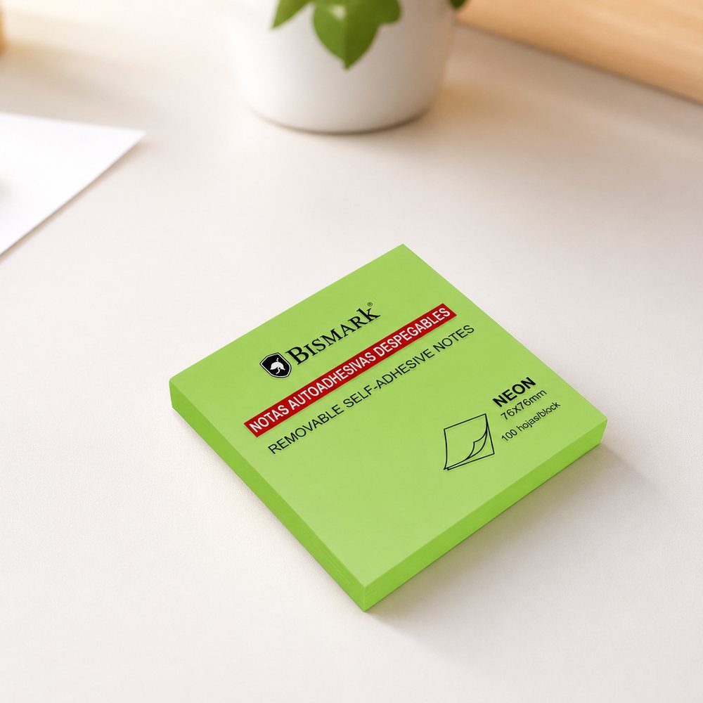 Taco Adhesivo Neon 76x76 Mm Verde