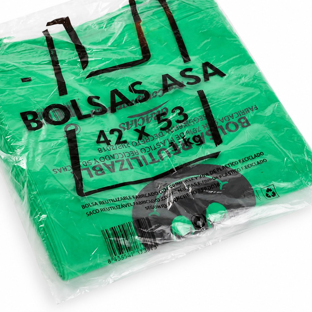 Recycled Plastic Shopping Bags 42x53 cm | 70% Recycled | Durable | Eco & Sustainable