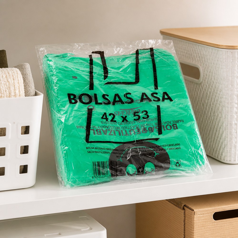 Recycled Plastic Shopping Bags 42x53 cm | 70% Recycled | Durable | Eco & Sustainable