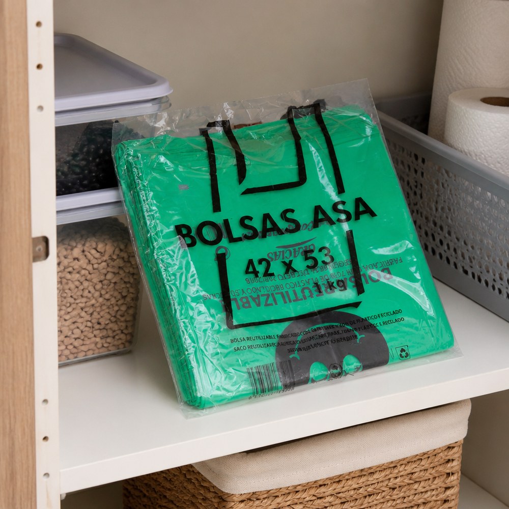 Recycled Plastic Shopping Bags 42x53 cm | 70% Recycled | Durable | Eco & Sustainable