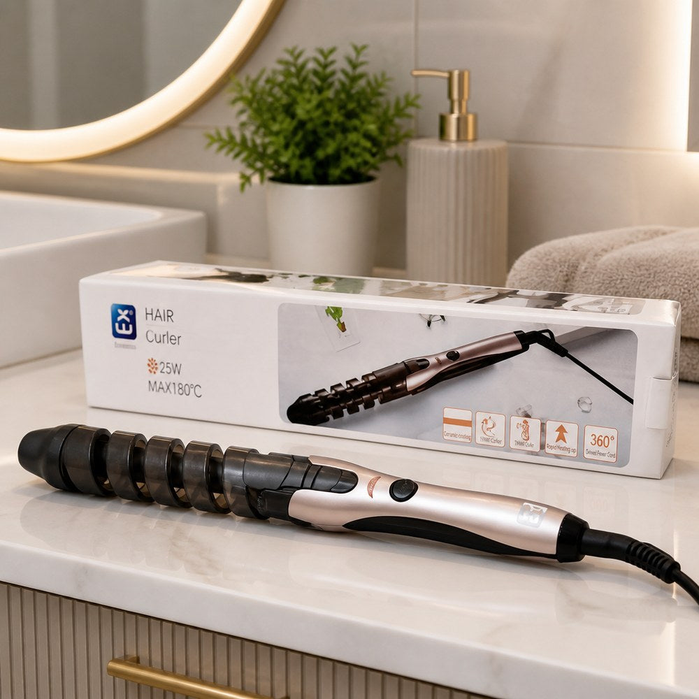 25W Hair Curler | Up to 180°C | 360° Swivel Cord | Home & Travel