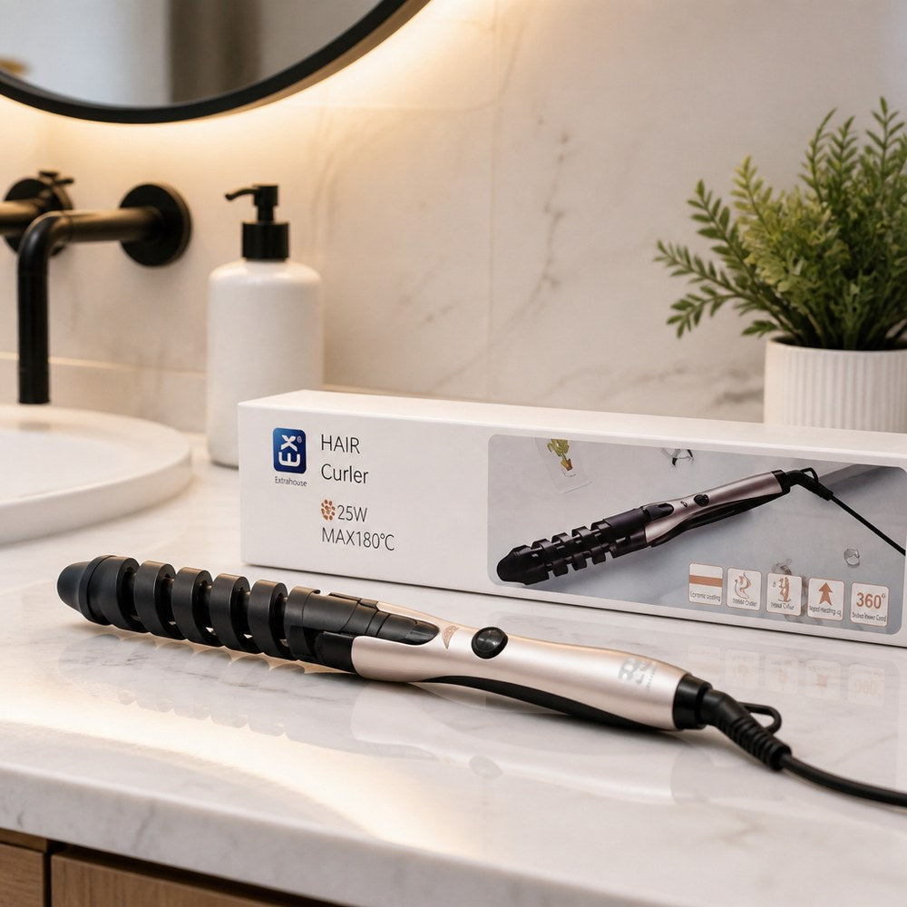 25W Hair Curler | Up to 180°C | 360° Swivel Cord | Home & Travel