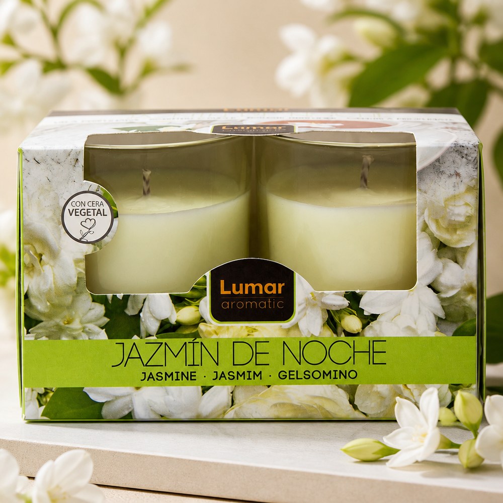 Velas Aromáticas en Tarro de Vidrio Jazmín | Pack 2 uds | Cera Vegetal | Hogar y Relax